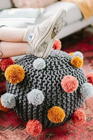 Fall DIY Project Pom Pom Footstool